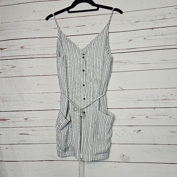 Topshop Pants - Topshop Striped Button Front Romper with Spaghetti Straps